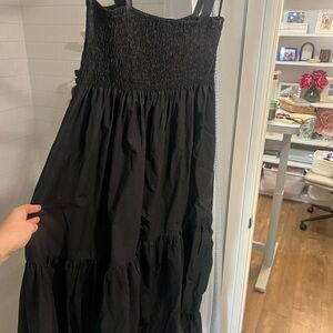 Zara Black Maxi Dress with Smocked Bodice